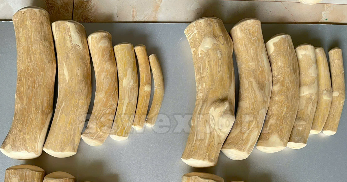 Natural coffee wood dog chew sticks in assorted sizes ready for processing