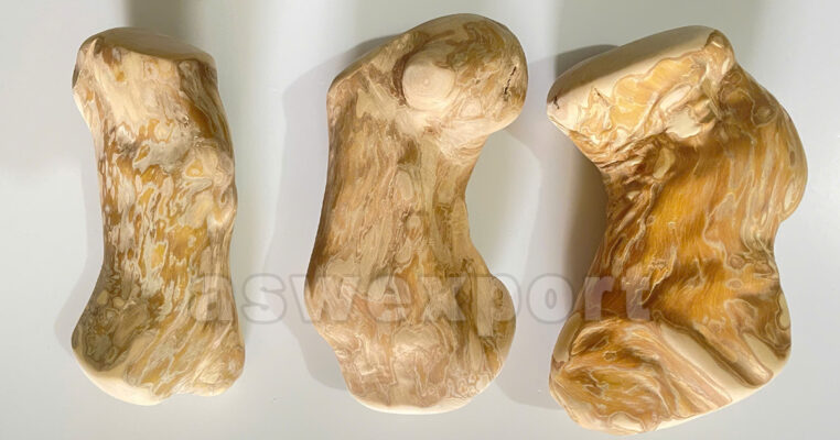 Organic coffee wood dog chews with natural grain and unique shapes