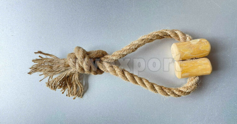 Eco-friendly coffee wood dog tug toy made with strong natural rope